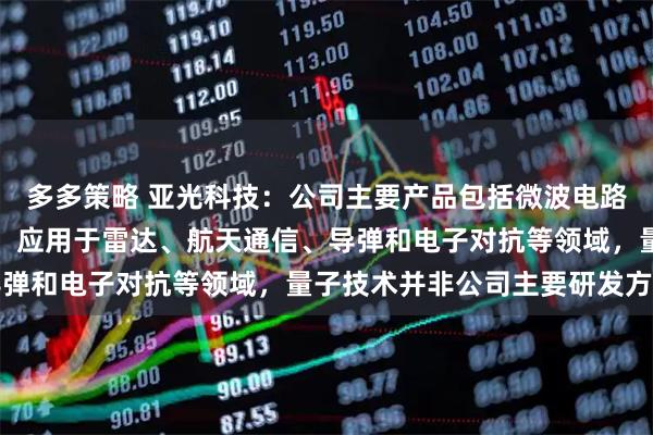 多多策略 亚光科技：公司主要产品包括微波电路及组件、器件、芯片等，应用于雷达、航天通信、导弹和电子对抗等领域，量子技术并非公司主要研发方向